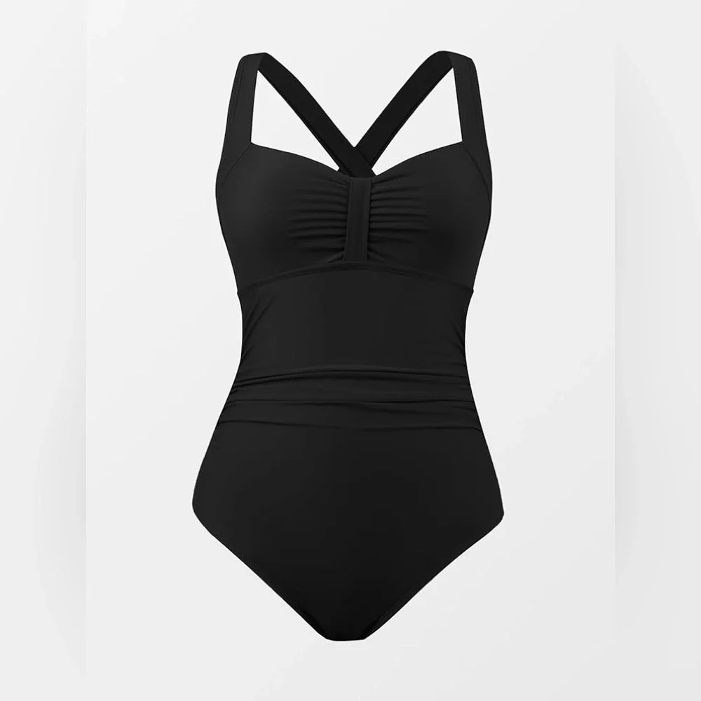 CUPSHE Women's One Piece Swimsuit Ruched Tummy Control Cross Back Self-Tie